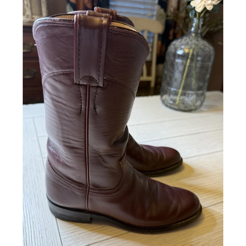 Justin Vintage Roper Boots Women's / Kids 4 B Made In‎ USA L3068 Maroon Leather